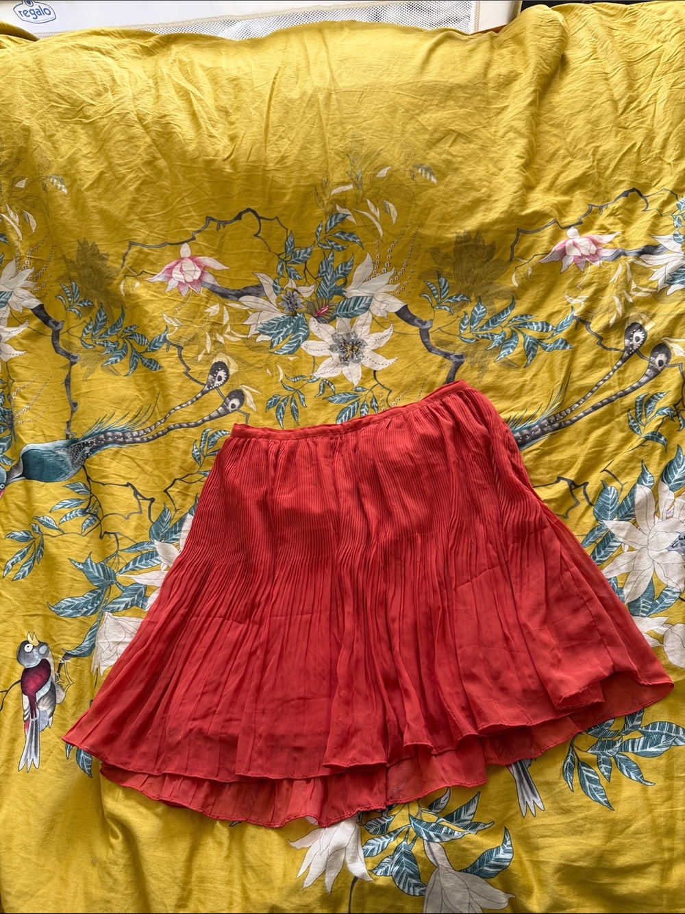 Coral Pleated Chiffon Mini Skirt